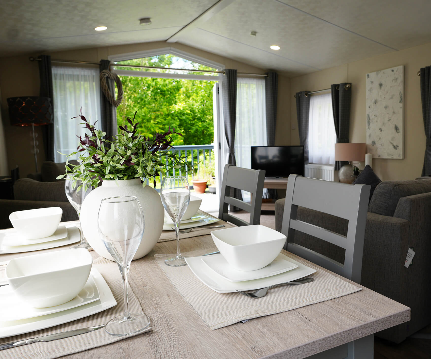 Dining area inside a lodge for sale near Gainsborough at Epworth Fields