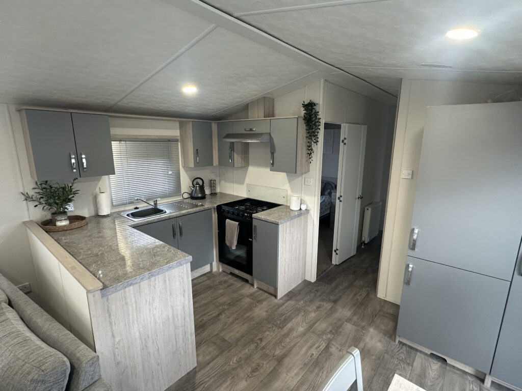 Fitted kitchen in a pre-owned lodge for sale